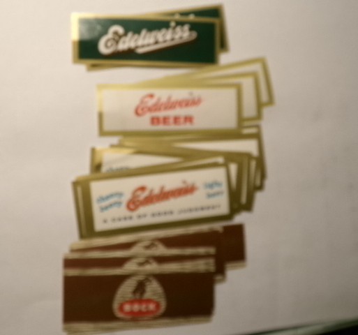 1950\'s-60\'s EDELWEISS beer & bock NECK LABELS 4 different unused CHICAGO