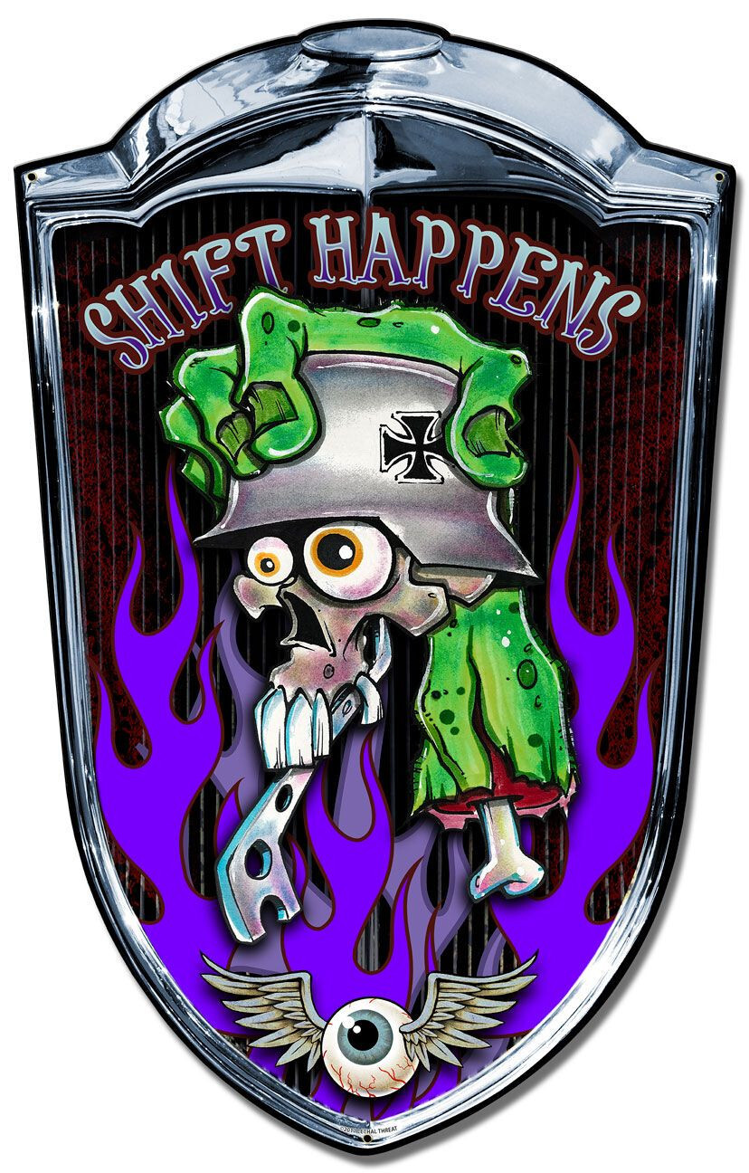 SHIFT HAPPENS SKULL GREEN HAND FLAMES 36\