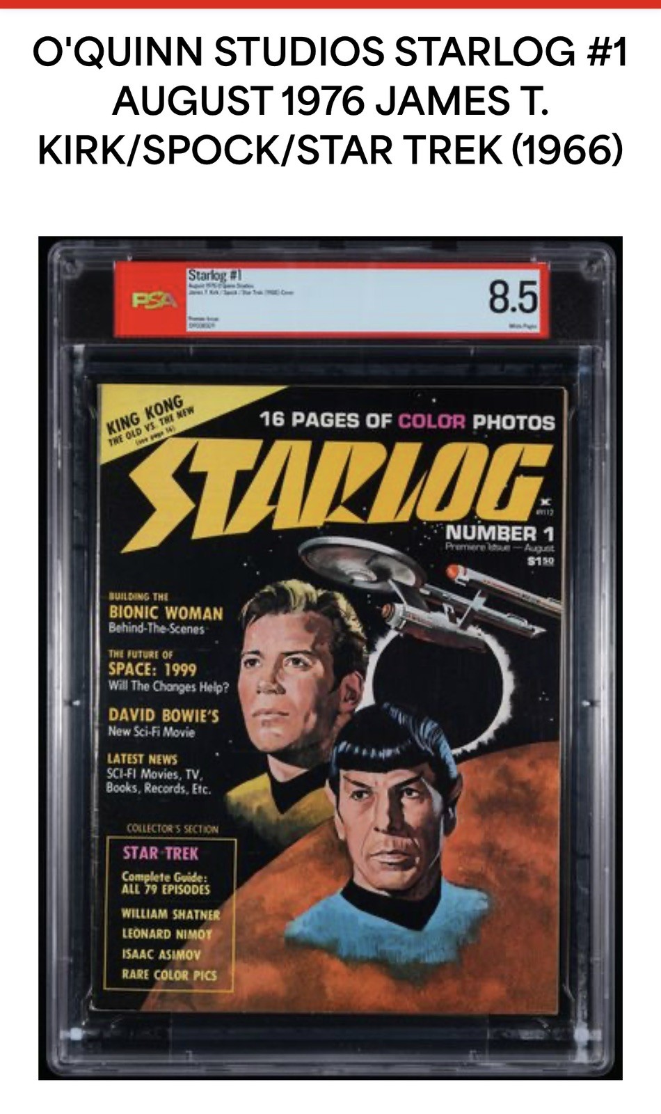 PSA 8.5 Graded Star Trek Starlog Magazine Premier Issue #1 August 1976 Vintage 