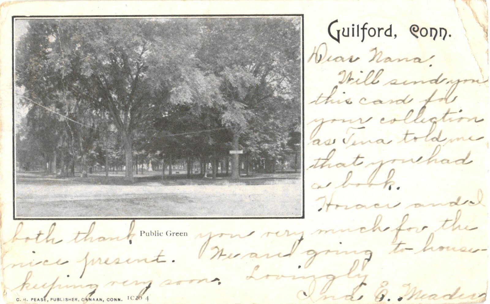 Guilford CT Public Green Undivided Back Postcard 1906 Posted C.H. Pease Guilford CT Public Green Undivided Back Postcard 1906 Posted C.H. Pease