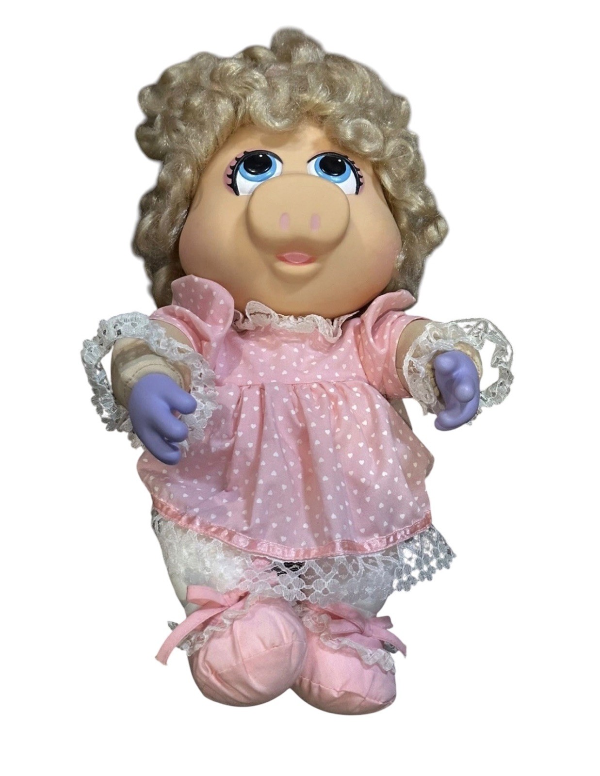 Vintage 1989 Miss Piggy Jim Henson Muppet Babies 16” Huggable Doll Vinyl Head