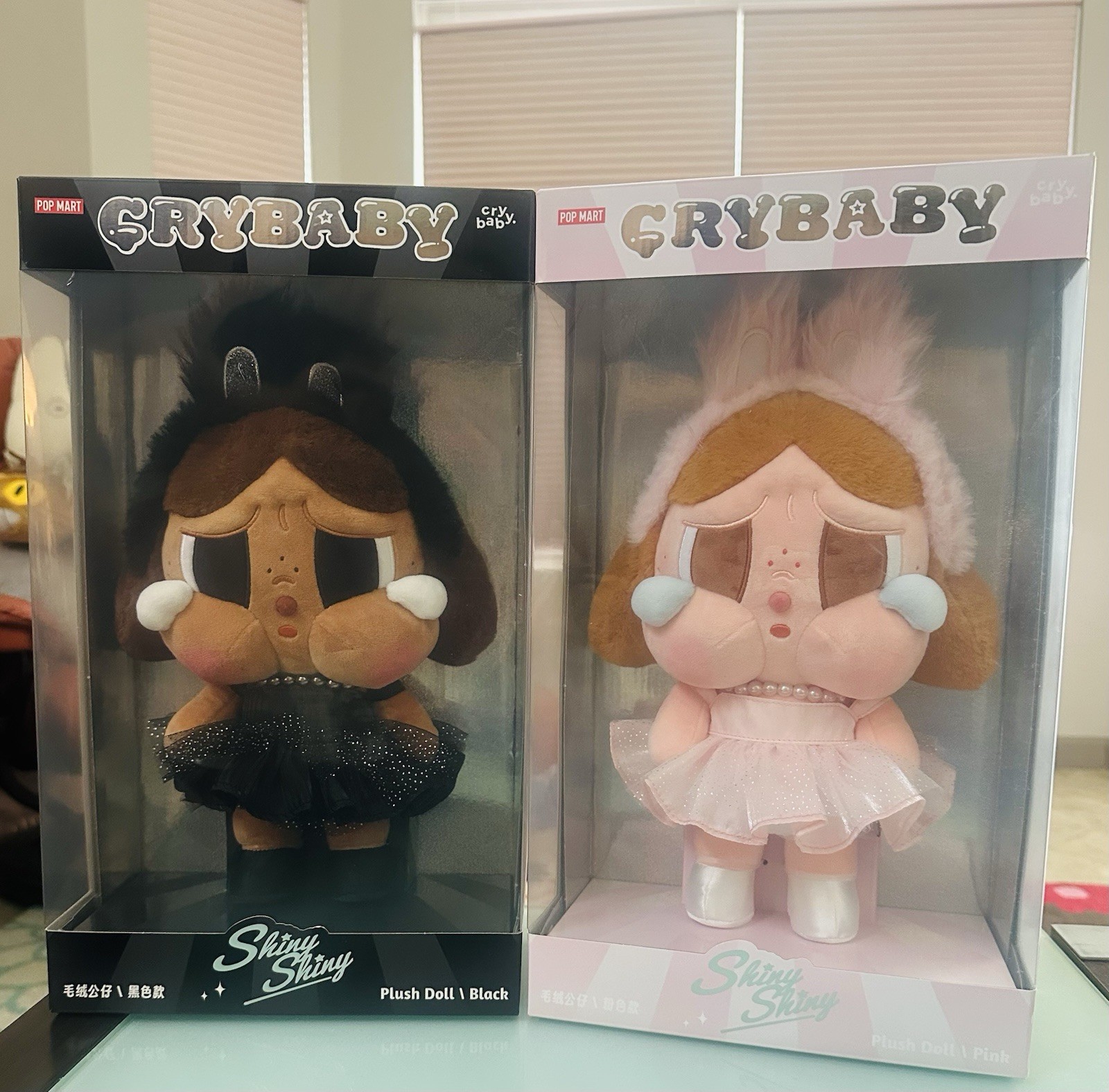 Authentic CRYBABY SHINY SHINY series - two Plush Dolls - PINK and Black 