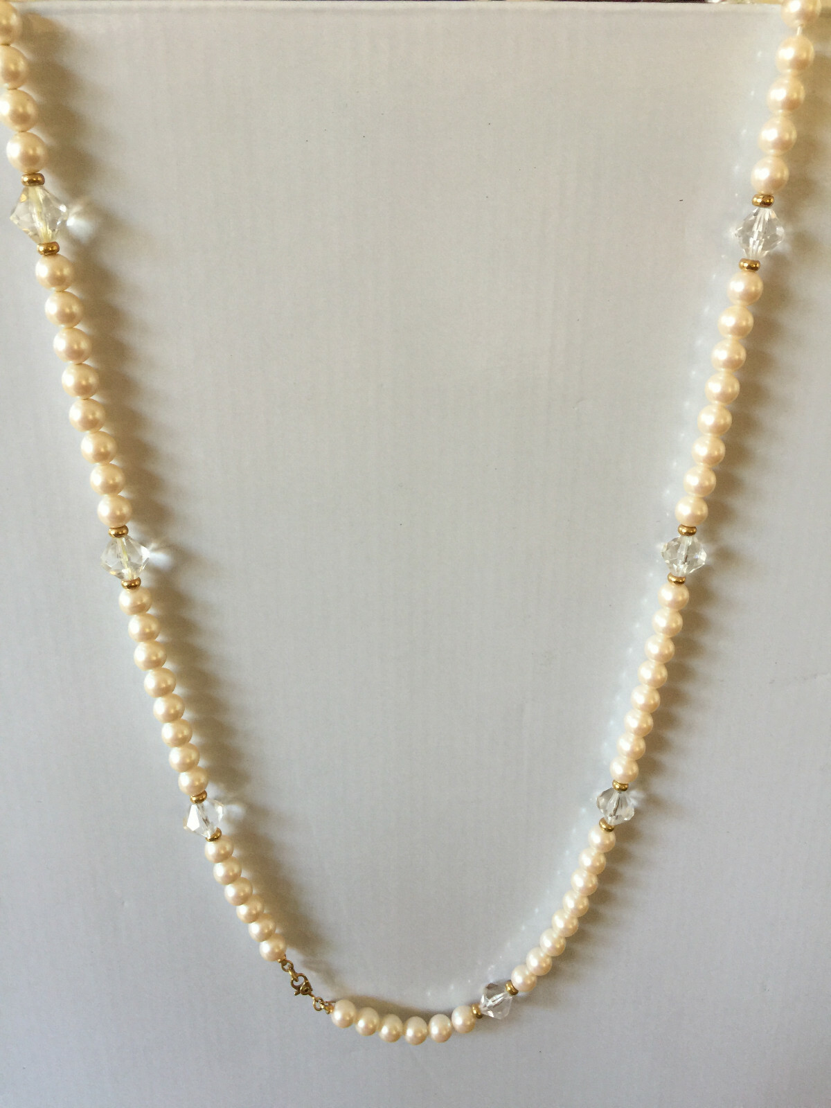 Monet Long Pearl And Gold Clasp Station Necklace 34\