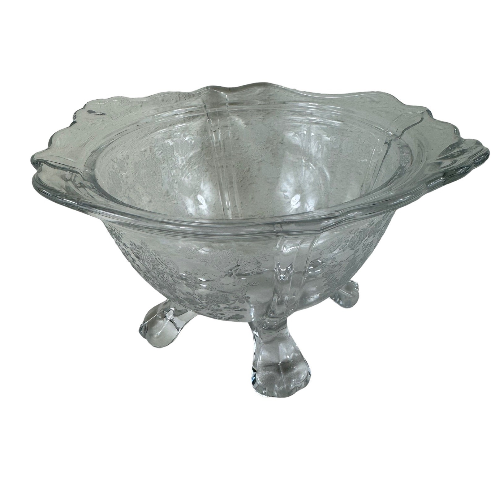 Vintage Cambridge Clear Glass Footed Etched Wildflower Candy Dish No Lid