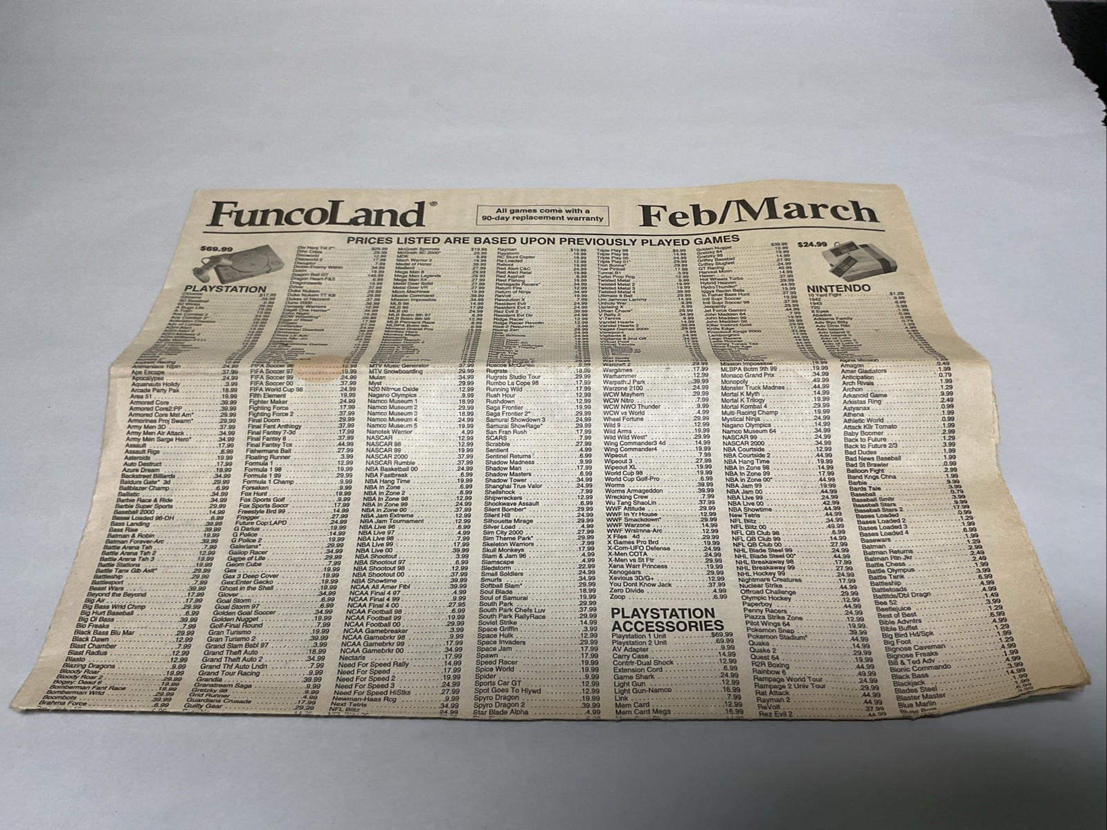 FuncoLand Video Game Price Sheet, Feb/March 2000