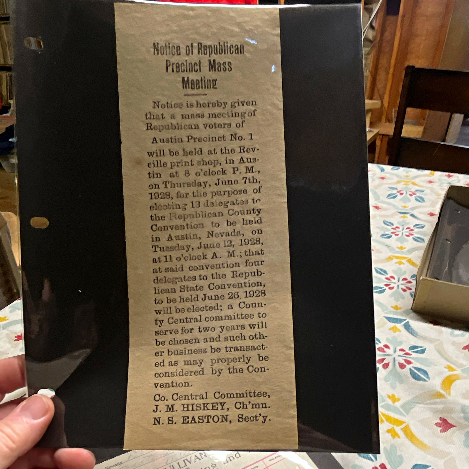 1928 Republican Party Precinct Mass Meeting Notice Paper Austin Precinct No. 1