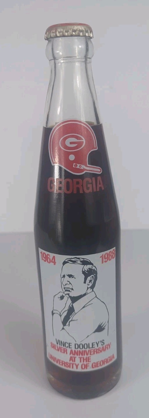 UGA University OF Georgia Bulldogs Vince DOOLEY\'S Silver Anniversary Coke Bottle