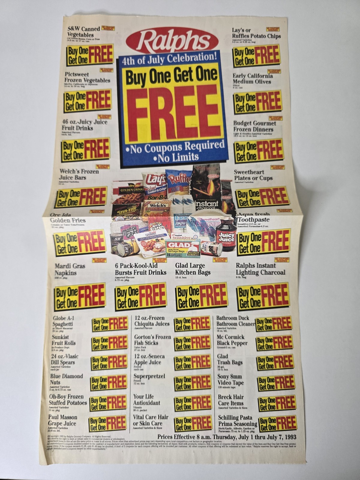 1993 Ralphs Fourth of July Two-For-One Grocery Foldout Southern California