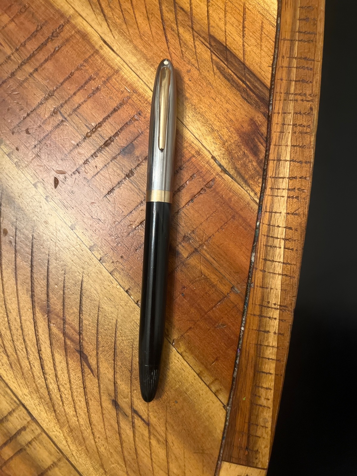 Vtg Sheaffer Tuckaway Touchdown Two-Tone White Dot Black Fountain Pen