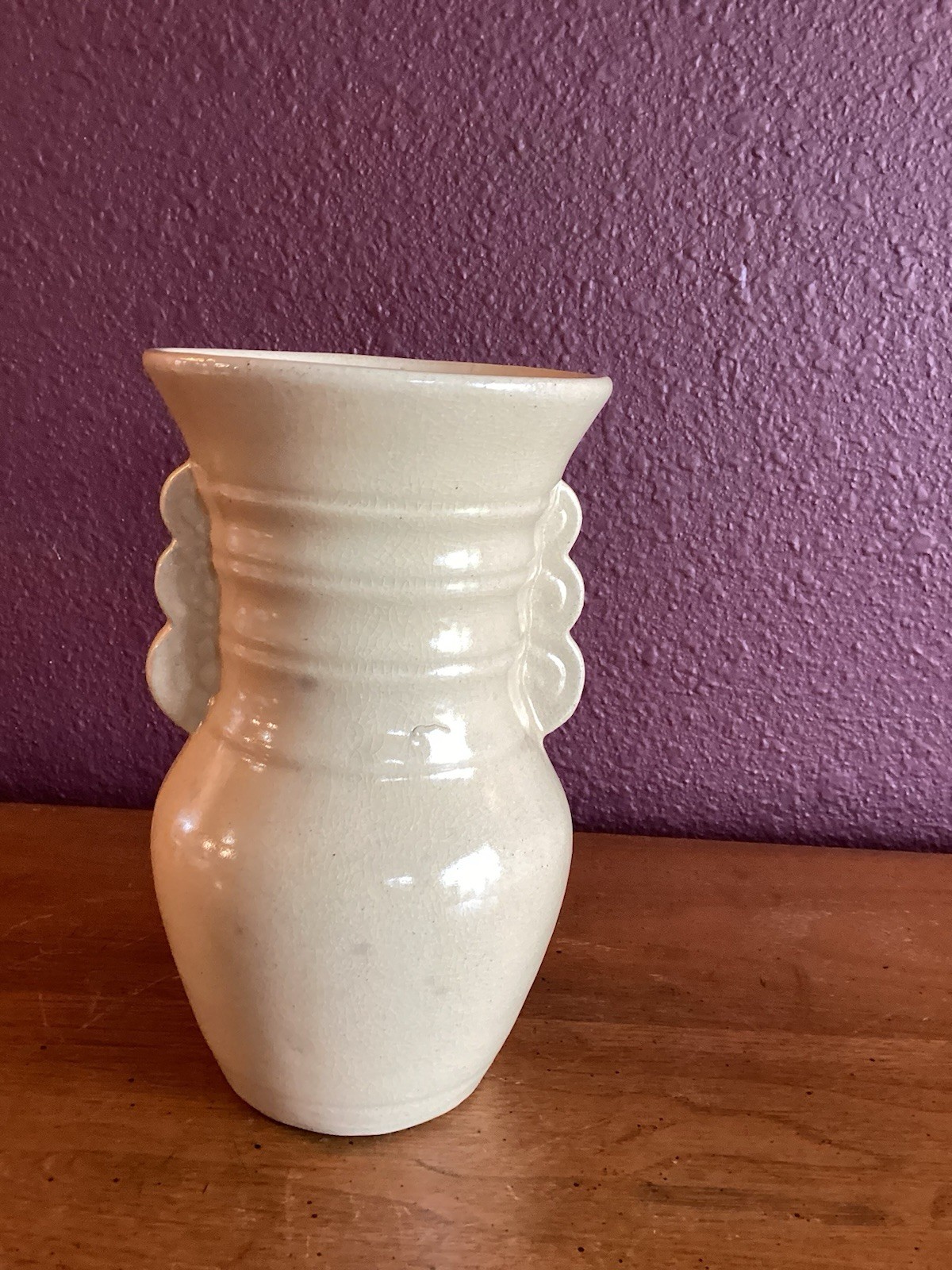 Vintage Brush Matte Glazed 8” Ceramic Vase With Scalloped Handles #537 Vintage Brush Matte Glazed 8” Ceramic Vase With Scalloped Handles #537