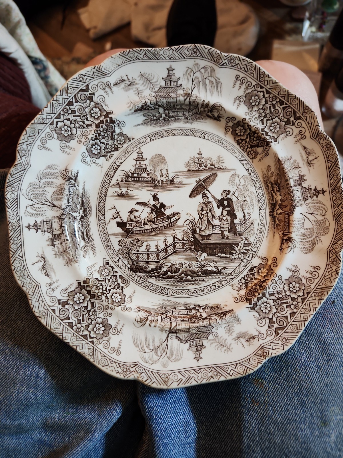 REDUCTION To$55.This specific John Ridgway brown transferware plate  \