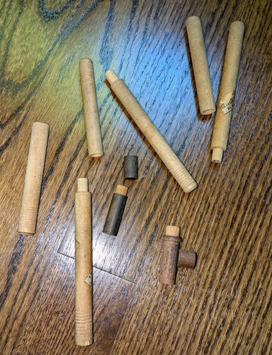 Lot of 5 Antique Wooden Needle Holders Knitting Tubes Reditch England  Vintage