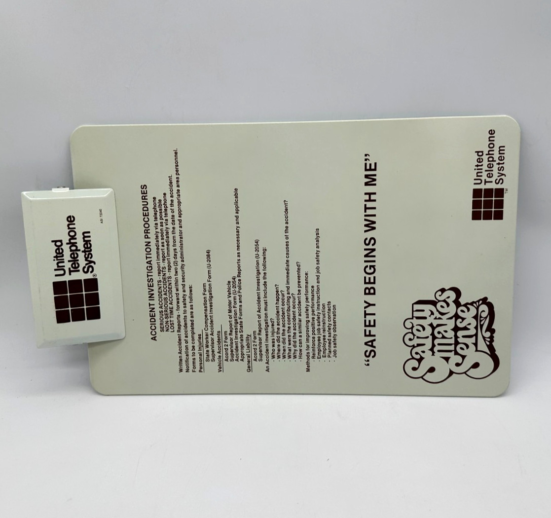 Rare VTG United Telephone Systems 80s-90s / Safety Advertising Clipboard
