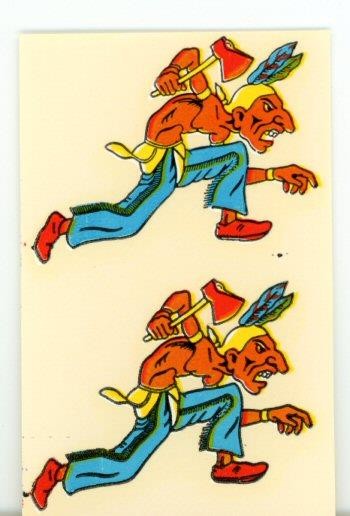 VINTAGE ANGRY NATIVE IMPKO NOVELTY COMIC 1950s ORIGINAL WATERSLIDE DECAL LOT 2