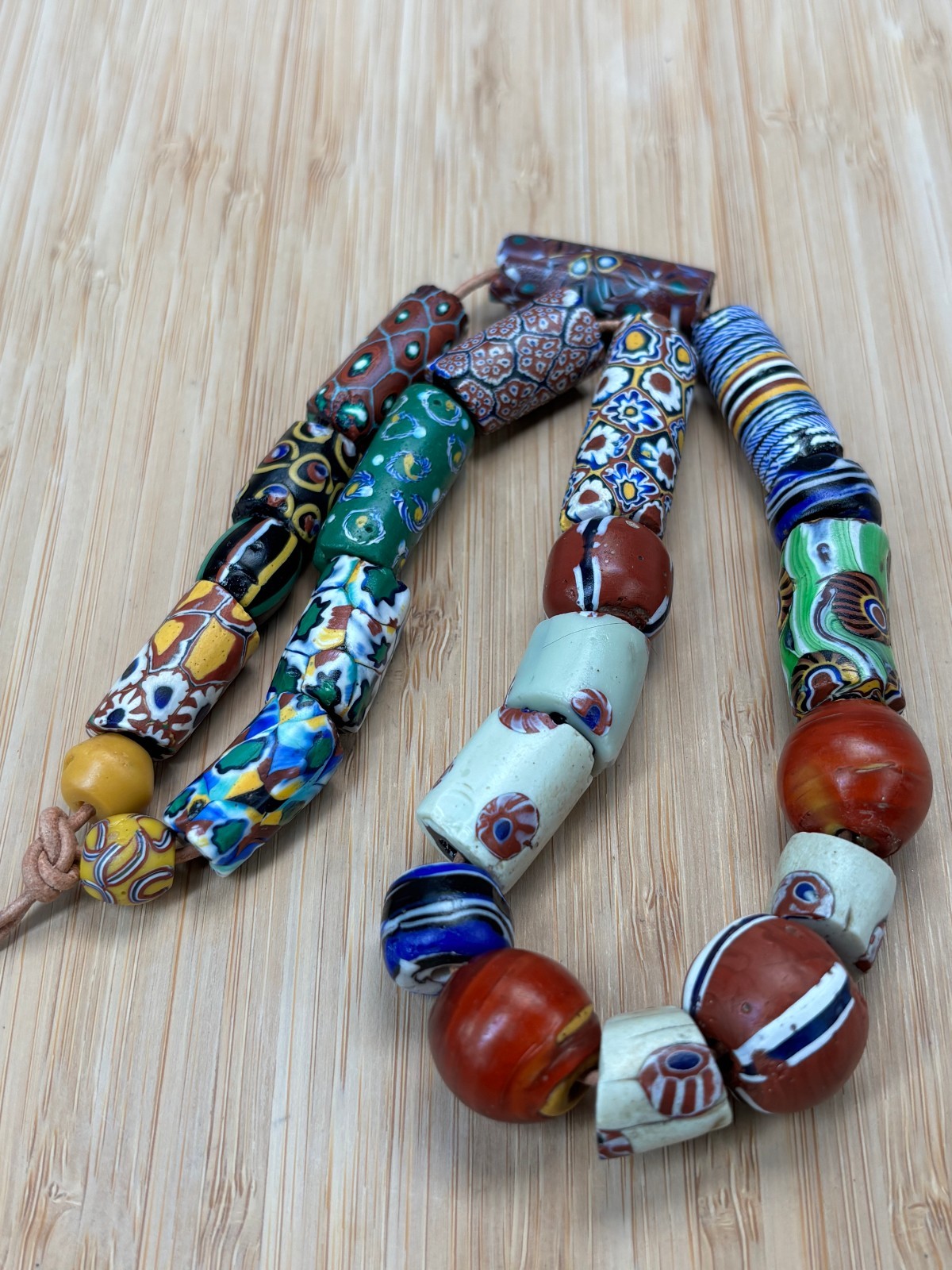 African Trade Beads Antique Venetian Millefiori Tubes Bear Paw Cornaline African Trade Beads Antique Venetian Millefiori Tubes Bear Paw Cornaline