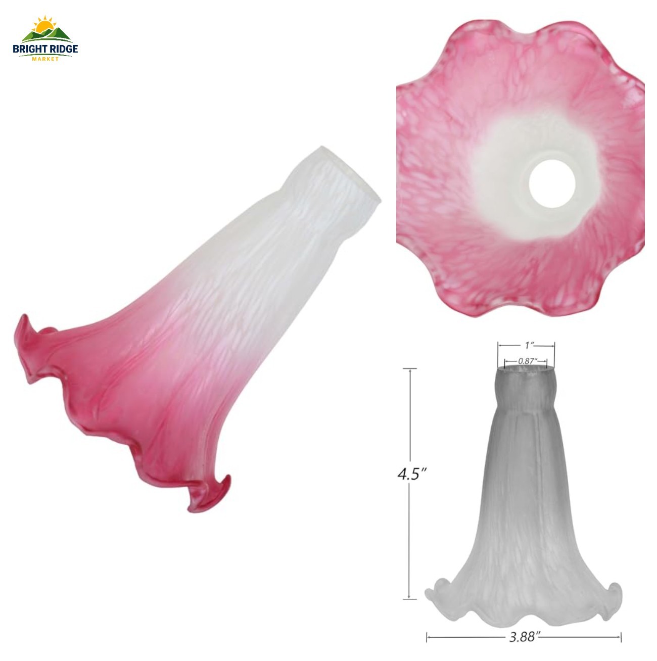 Bieye LS02S Lily Flower Blown Glass Lampshade (White Pink, Opening I.D. 0.87\