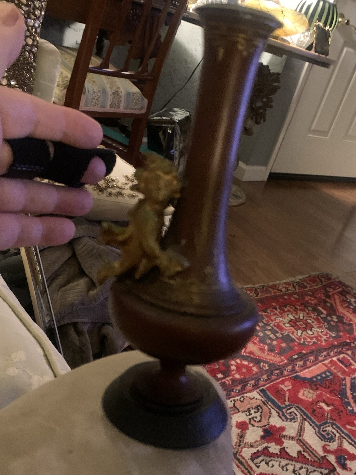 Antique French Bronze Bud Vase With Cherub Tested With Magnet Genuine Bronze 7”