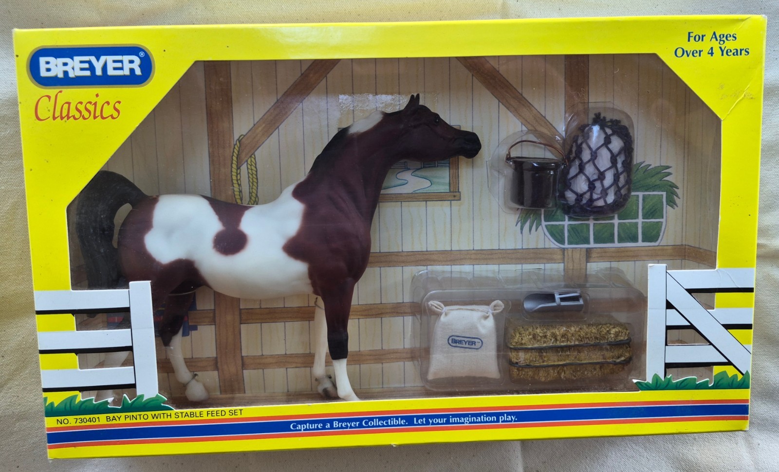Breyer Classics 730401 Bay Pinto Horse with Stable Feed Set – Collectible Model