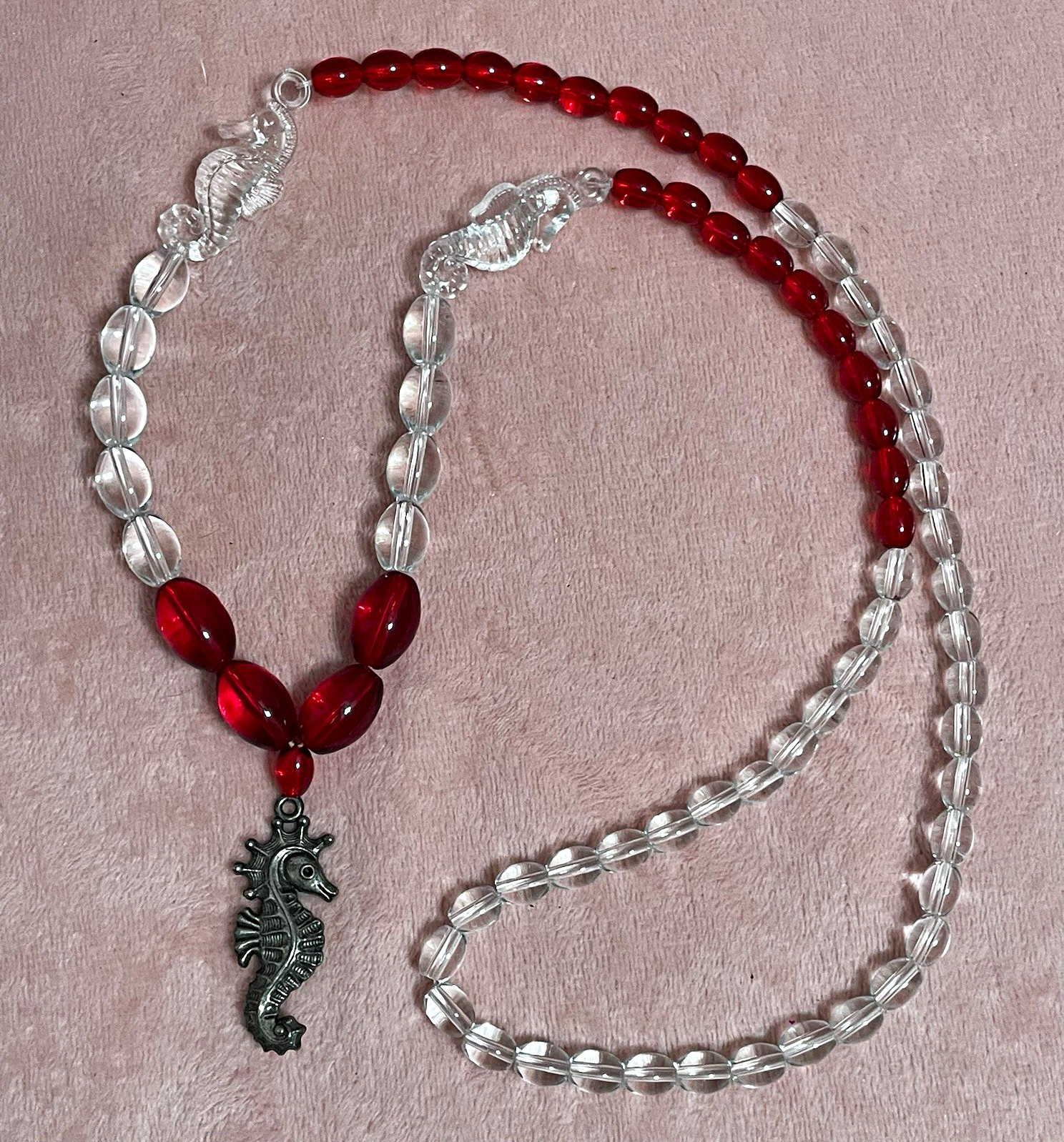 Rare Krewe of Proteus Seahorse Glass Beads Necklace, Mardi Gras Krewe Favor