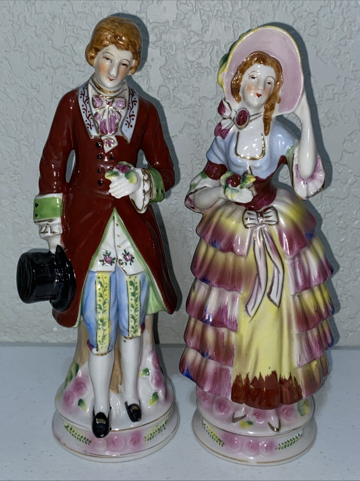 VTG Made In Occupied Japan Victorian Couple Hand Painted Porcelain Figurines