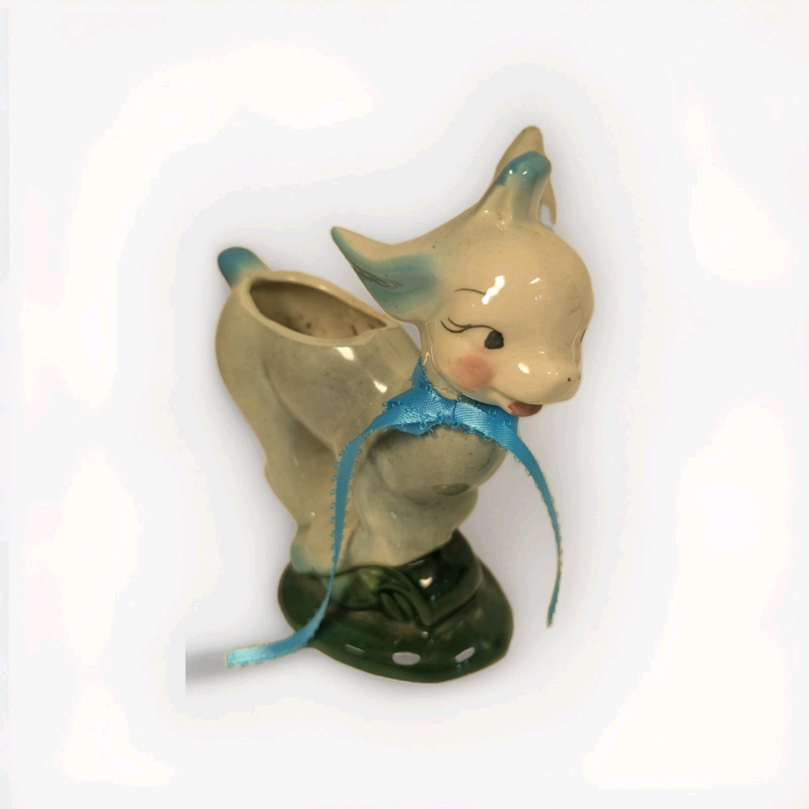 Vintage running donkey planter deer vase ceramic kitsch 6in baby cute FLAW