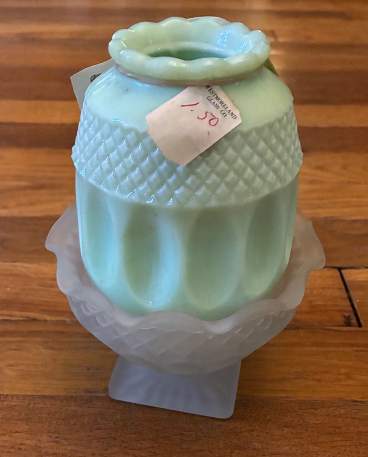 Vintage Westmoreland Fairy Light Lamp Green Jadeite Milk Glass Original Tags NOS