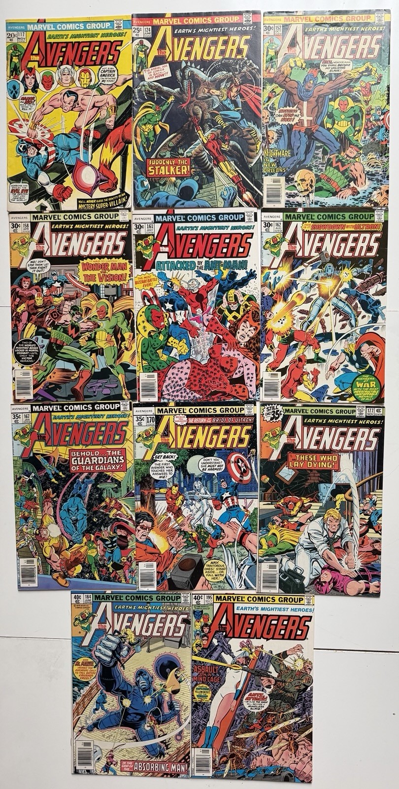 Avengers #117 124 152 158 161 162 167 170 177 184 195 Lot