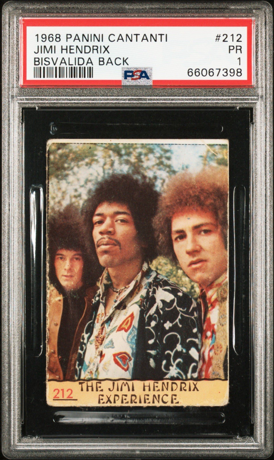 The Jimi Hendrix Experience 1968 Panini Cantanti #212 Bisvalid Back Rookie PSA 1