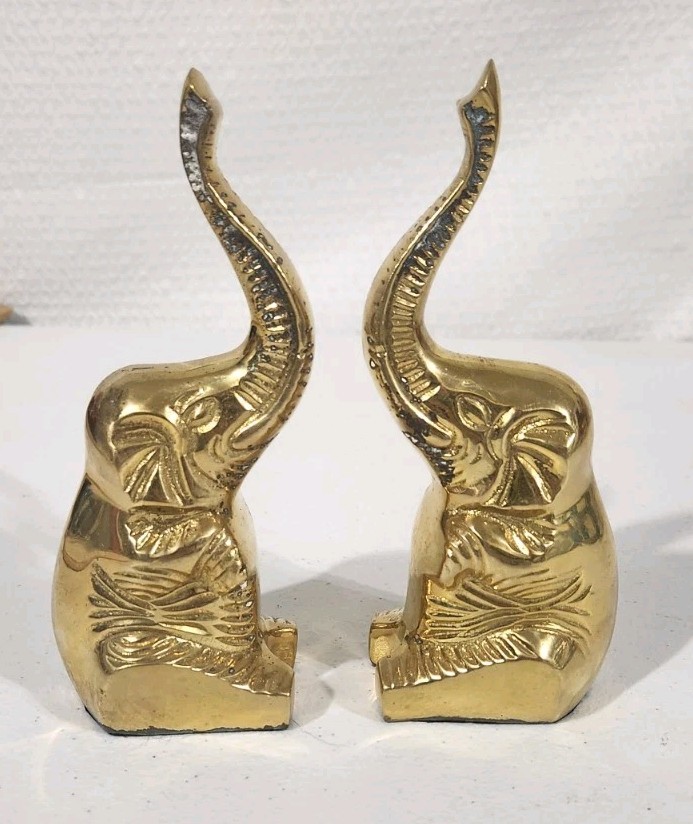 2 BRASS SITTING ELEPHANT'S Trunk Up