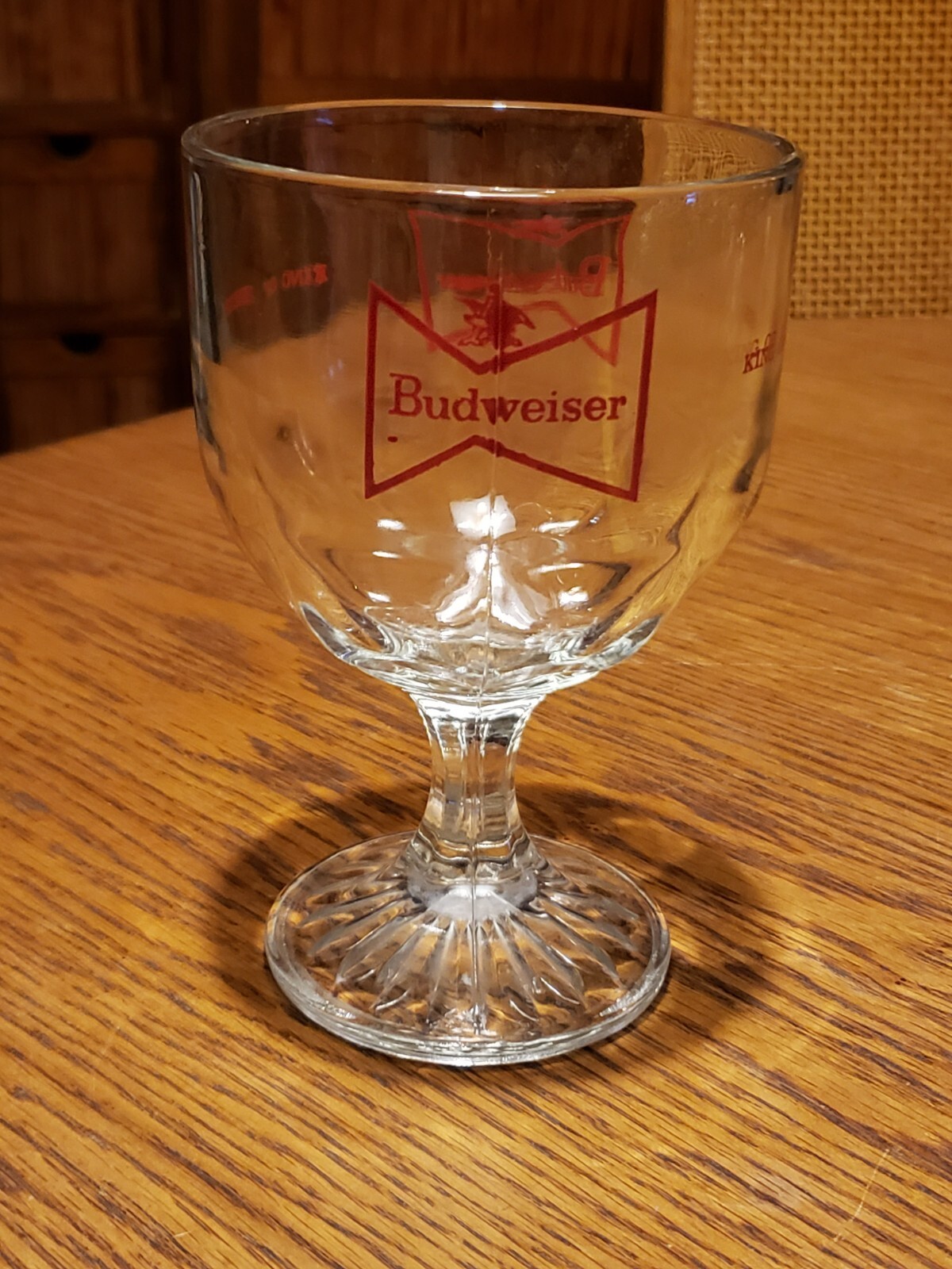Vintage Budweiser Red Bowtie Logo Collectable Clear Glass Goblet