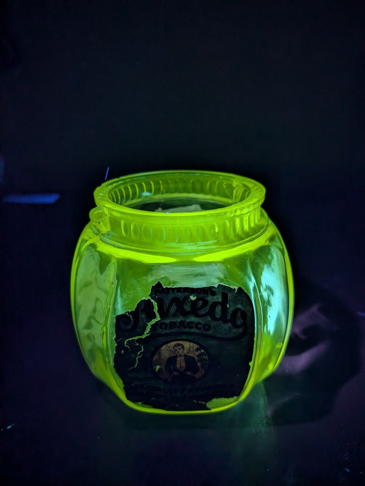 Antique Patterson's Tuxedo Tobacco Glass Jar Solarized Purple Amethyst Glows 