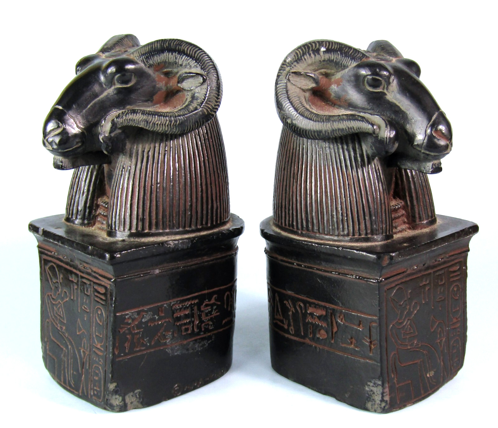 ANCIENT EGYPTIAN RAM HEAD BOOKENDS GOD AMUN VINTAGE MET MUSEUM OF ART REPLICA