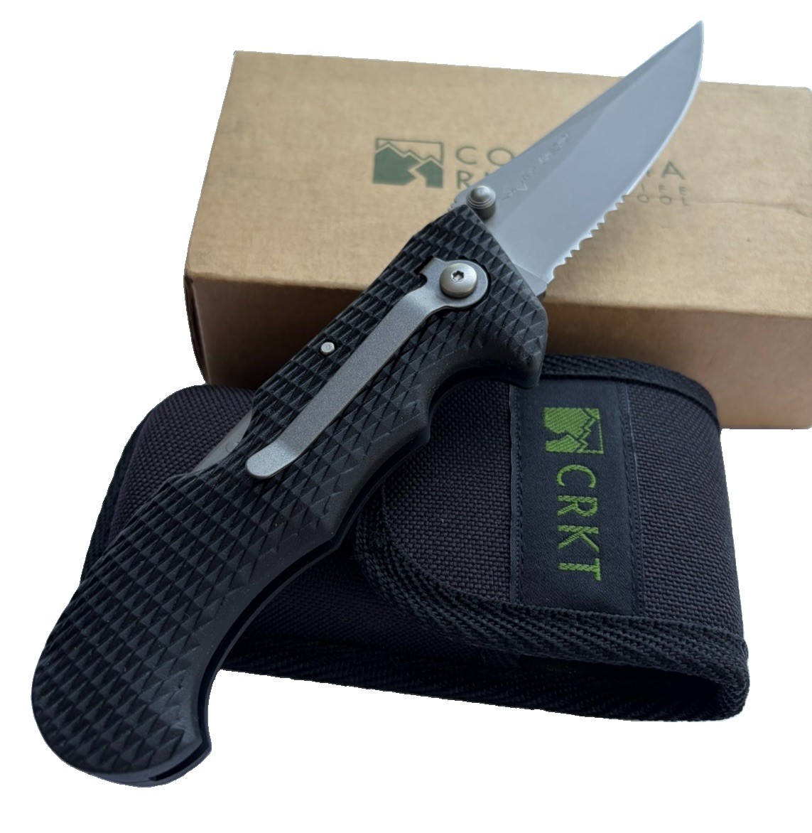 CRKT 6914 Cascade Lockback Serrated Knife Taiwan NOS Box Pouch Vintage