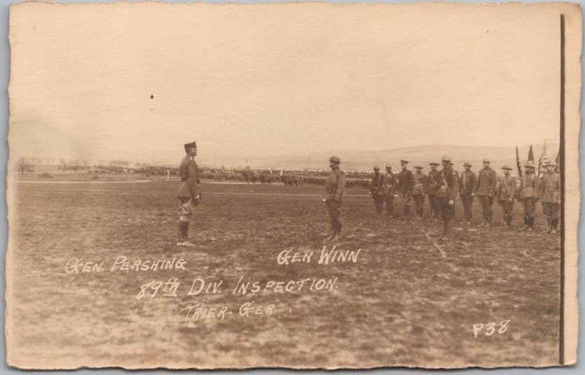 1919 / Post-WWI Real Photo RPPC Postcard GENERAL PERSHING - 89th Div. Inspection