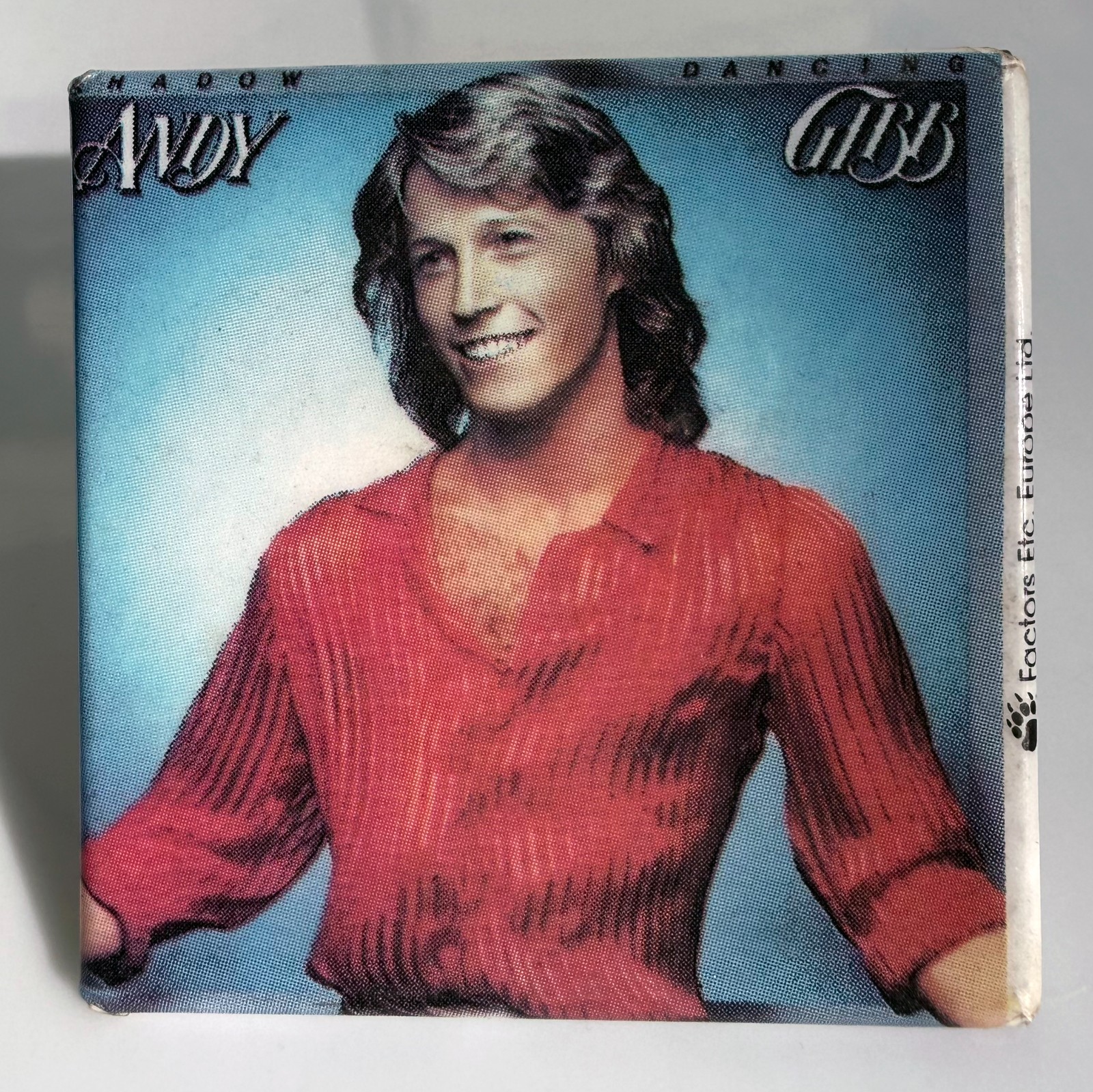 Vintage 1978 ANDY GIBB Promo pin Shadow Dancing button RSO Records square badge