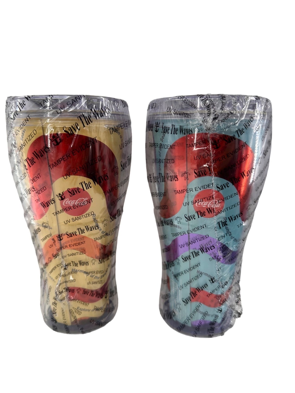 Royal Caribbean Coca-Cola Tumbler Set 2 Save The Waves Cruise Souvenir Cups New
