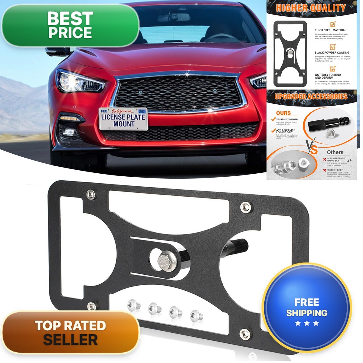 EONGEE Tow Hook License Plate Bracket Fits Infiniti Q50 2014-2024