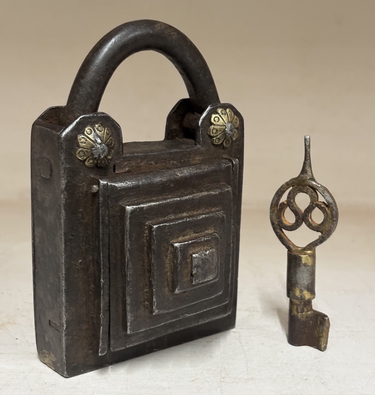 Rare Vintage Beautiful Handmade  Unique Design Iron Padlock With key Collectible