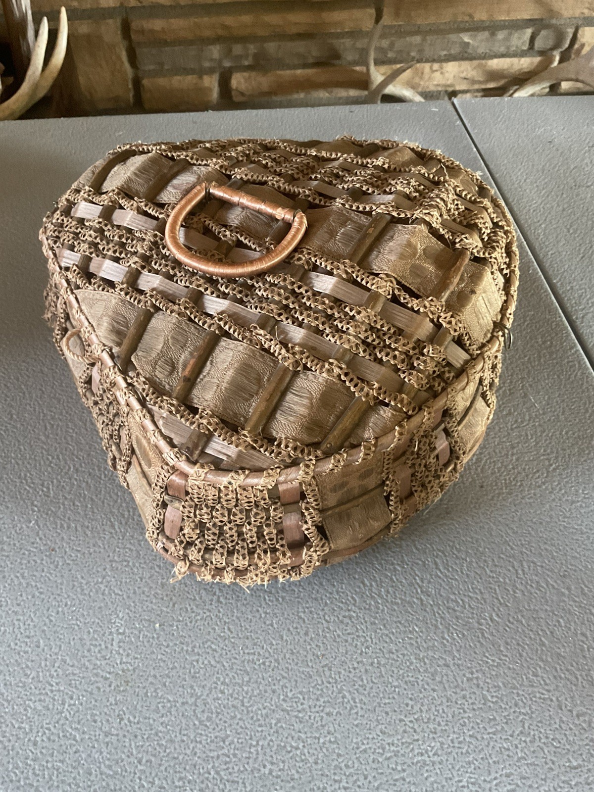 Antique 1930’s German Wicker Woven Sewing Basket W/satin Lining