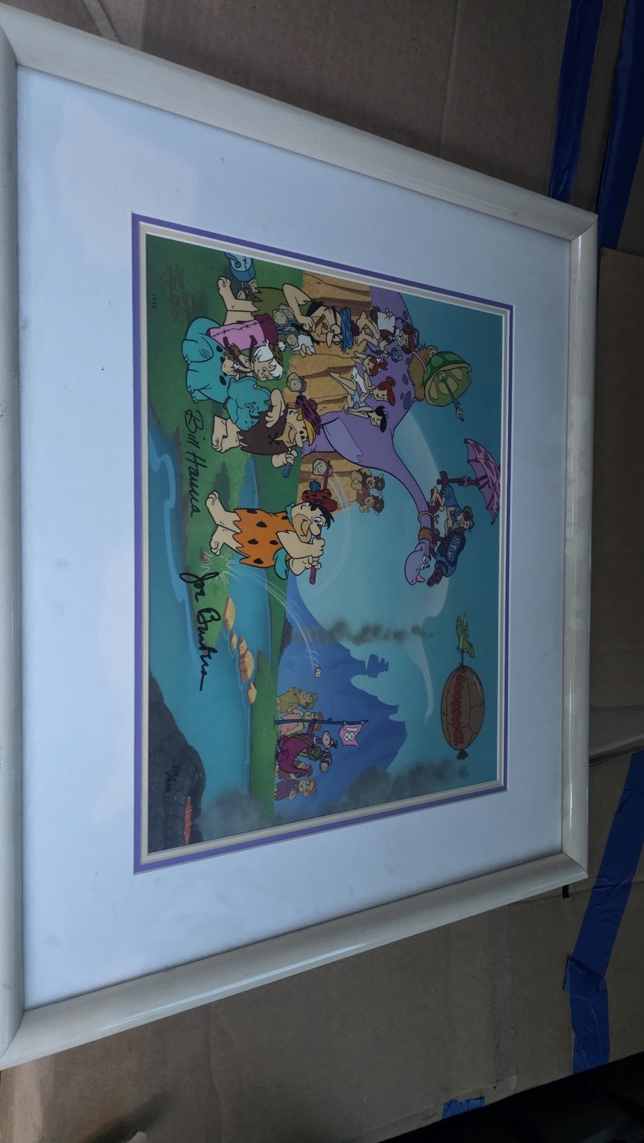 Hanna-Barbera The Flintstones 1990s Framed Matted Print Signed Hanna Barbera