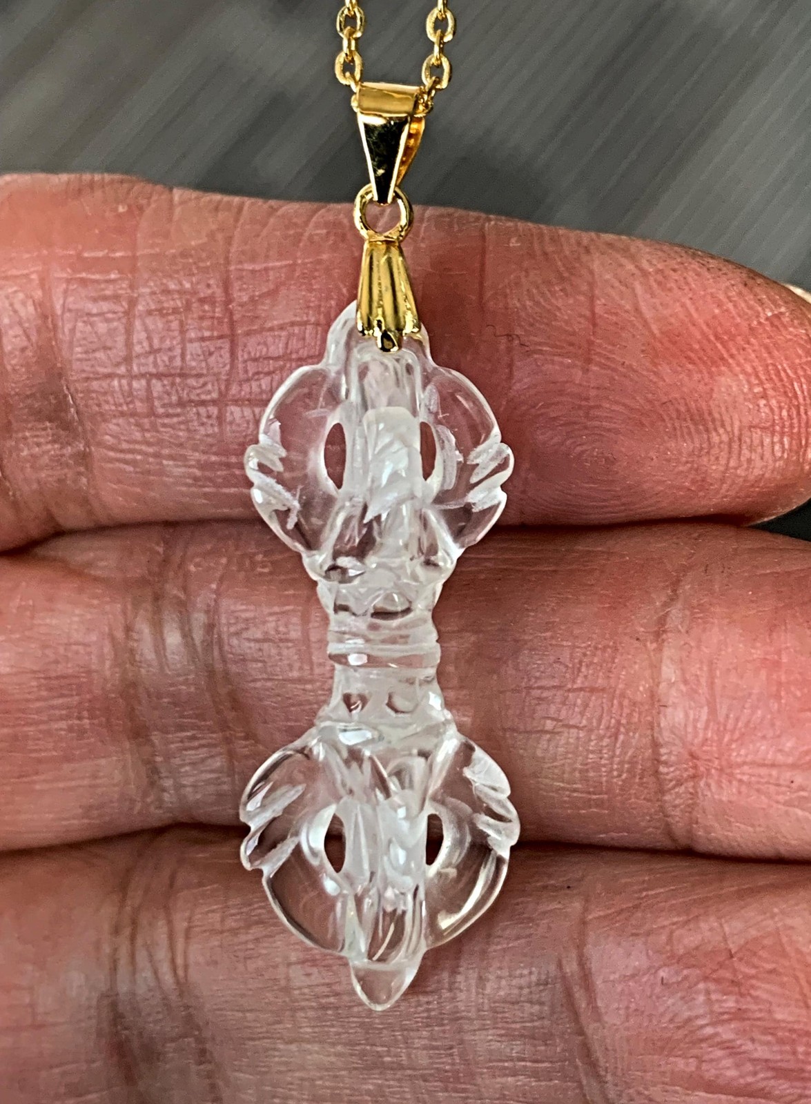Clear Quartz Vajra Necklace — Tibetan 5-Prong Dorje