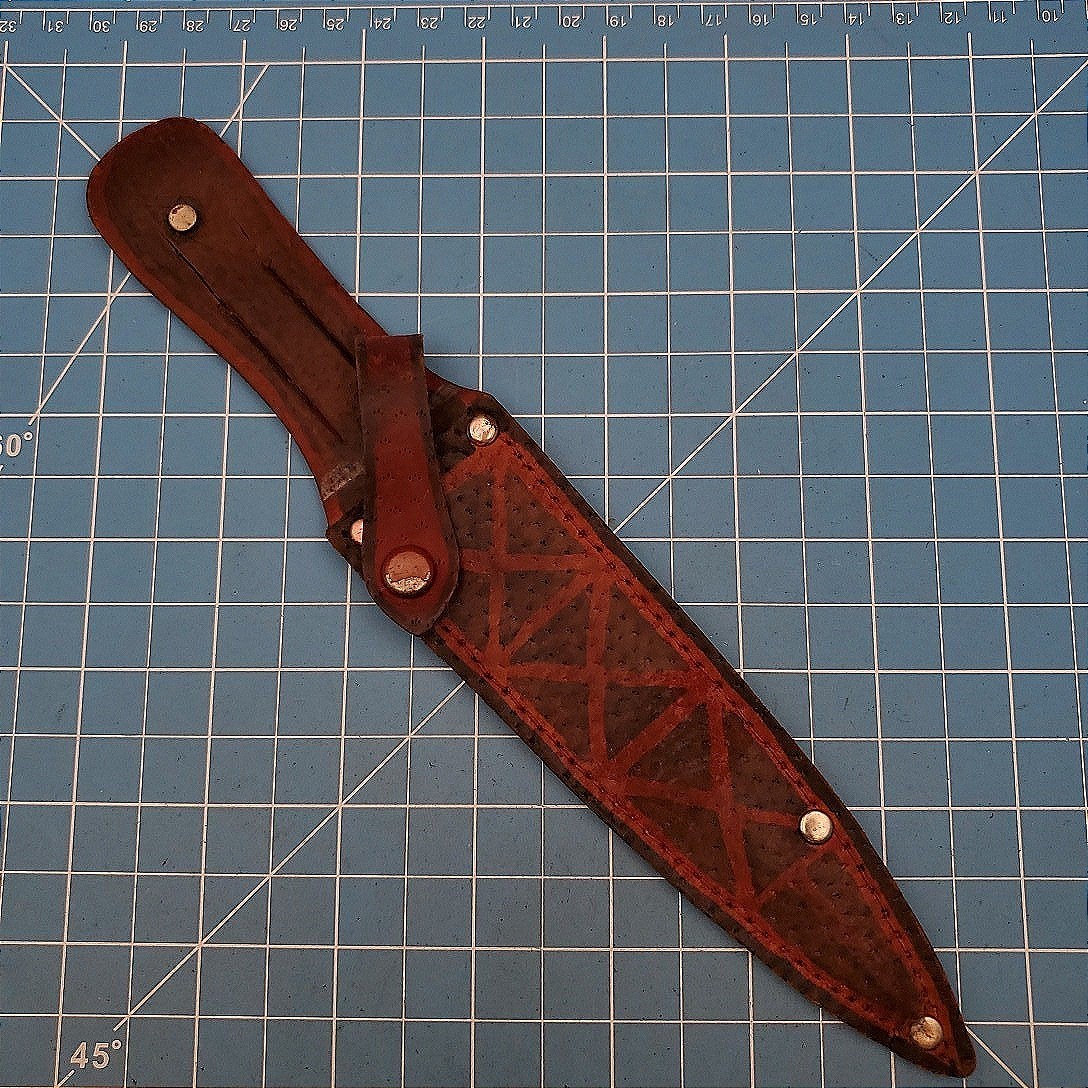 Vintage Leather Knife Sheath Brown Tooled Fixed Blade Dagger Belt Case 9.5x5.25