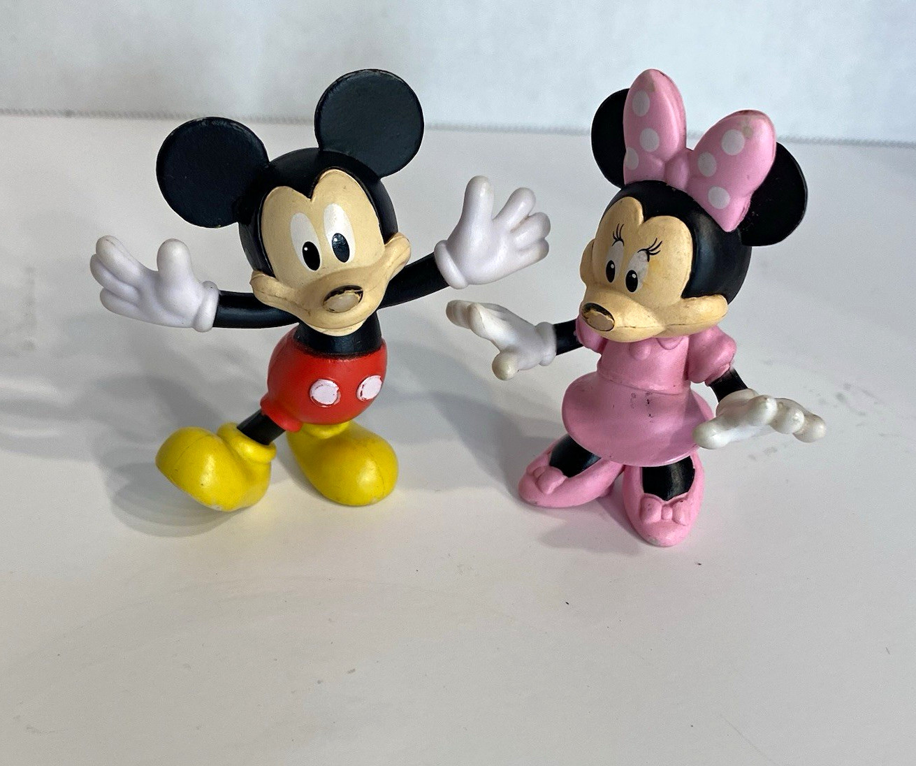 Vintage Disney Mickey & Minnie Mouse PVC Figures 3” Pair Pink Minnie Made China