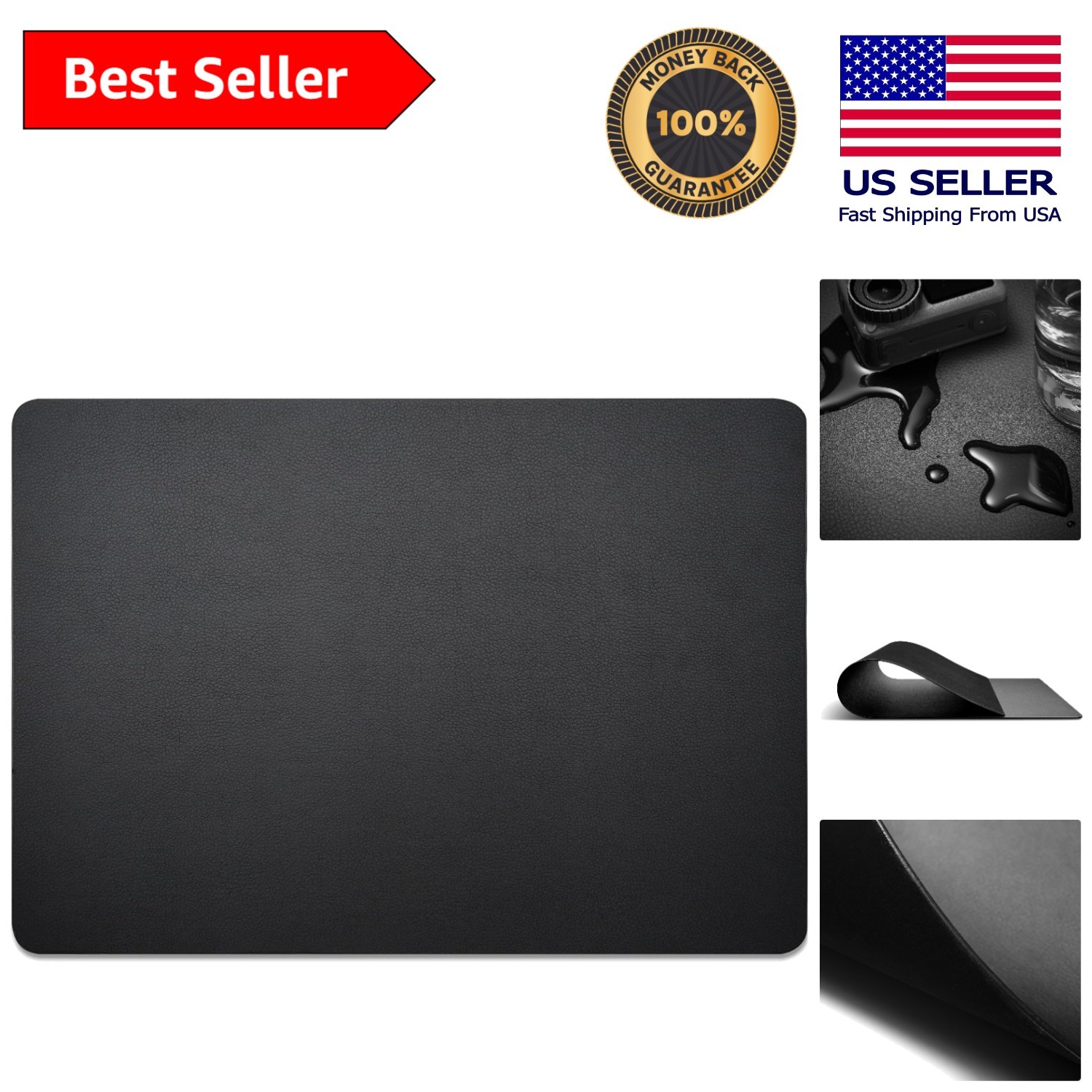 Trendy Black Leather Desk Blotter 17x12” – Protection & Organization Solution