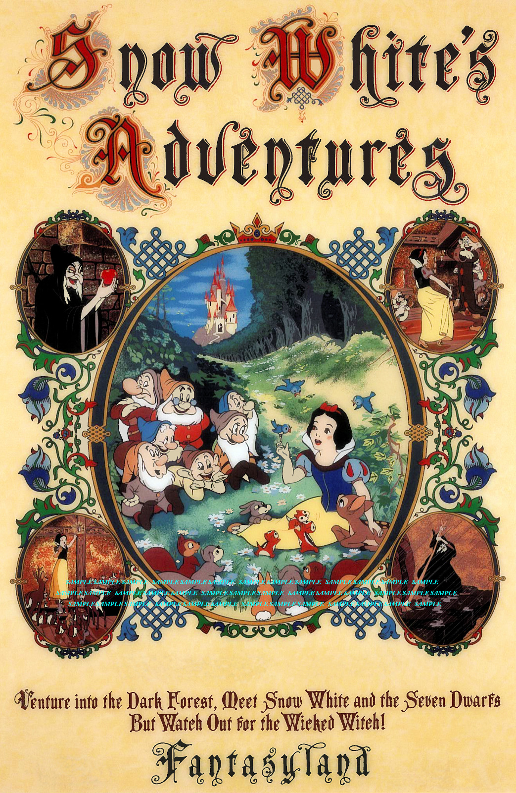 1983 Disney Snow White Adventures Fantasyland Poster 11 x 17 Attraction Ride 1983 Disney Snow White Adventures Fantasyland Poster 11 x 17 Attraction Ride
