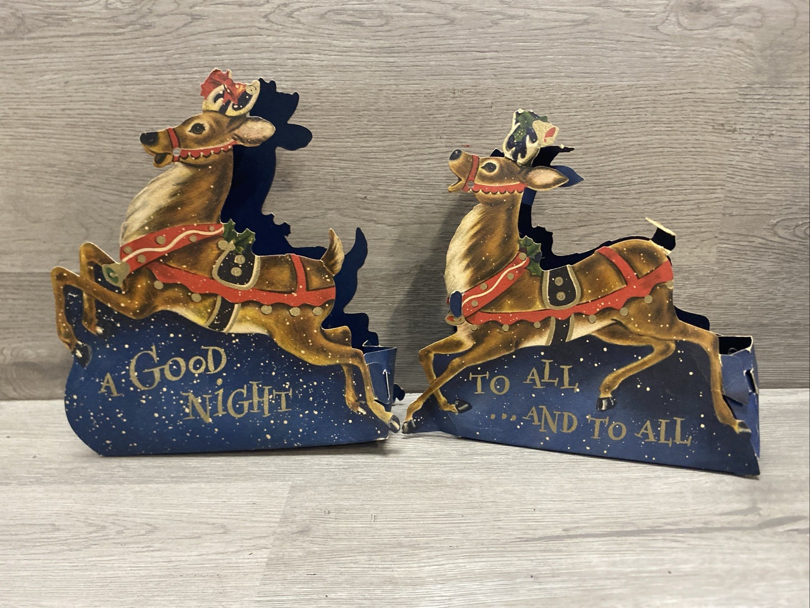 (2) 1950s Reindeer Fold Out Reindeers A Good Night To All And… (2) 1950s Reindeer Fold Out Reindeers A Good Night To All And…