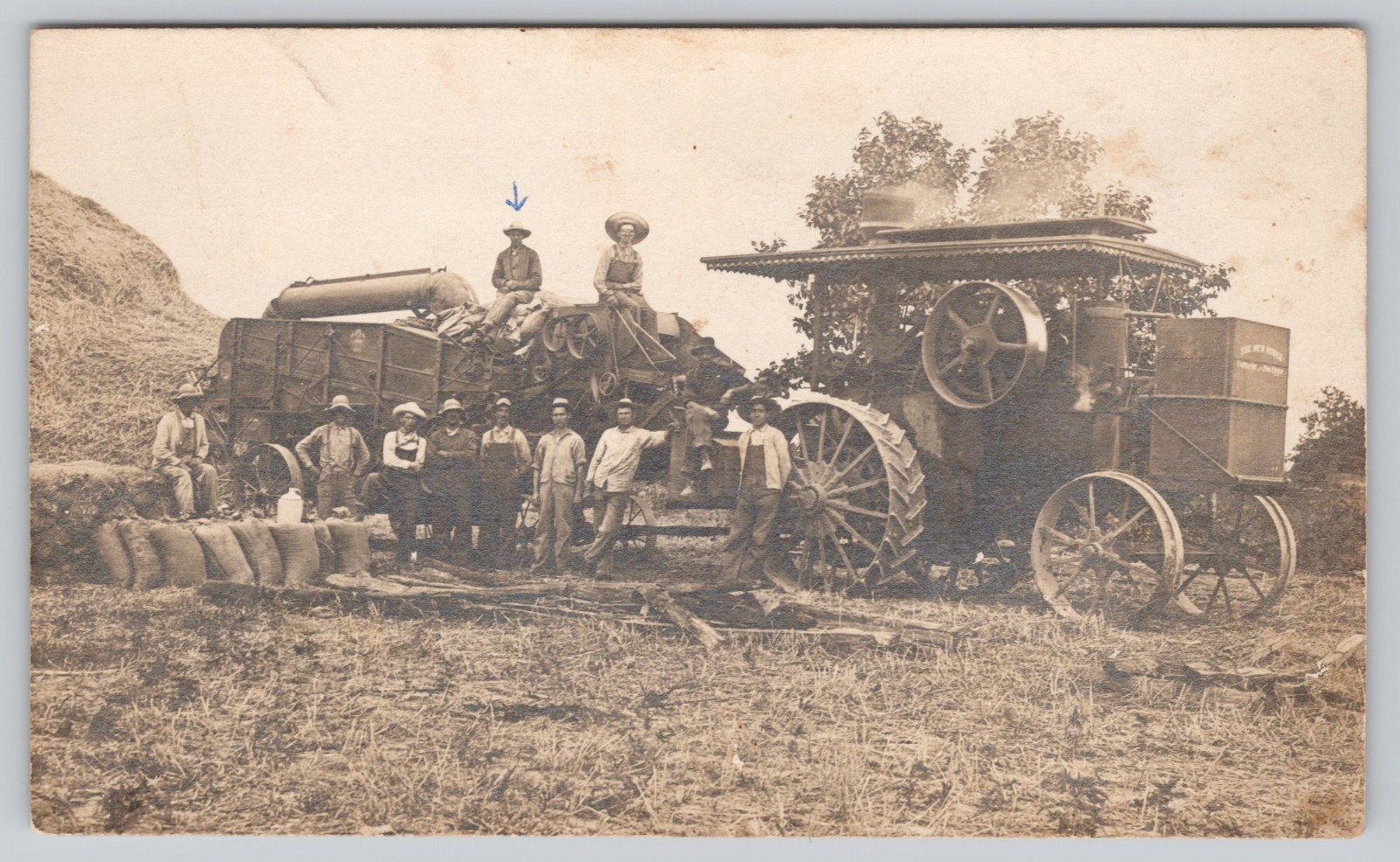 RPPC Steam Threshing Machine Farm Crew Agricultural Tractor Real Photo Postcard RPPC Steam Threshing Machine Farm Crew Agricultural Tractor Real Photo Postcard
