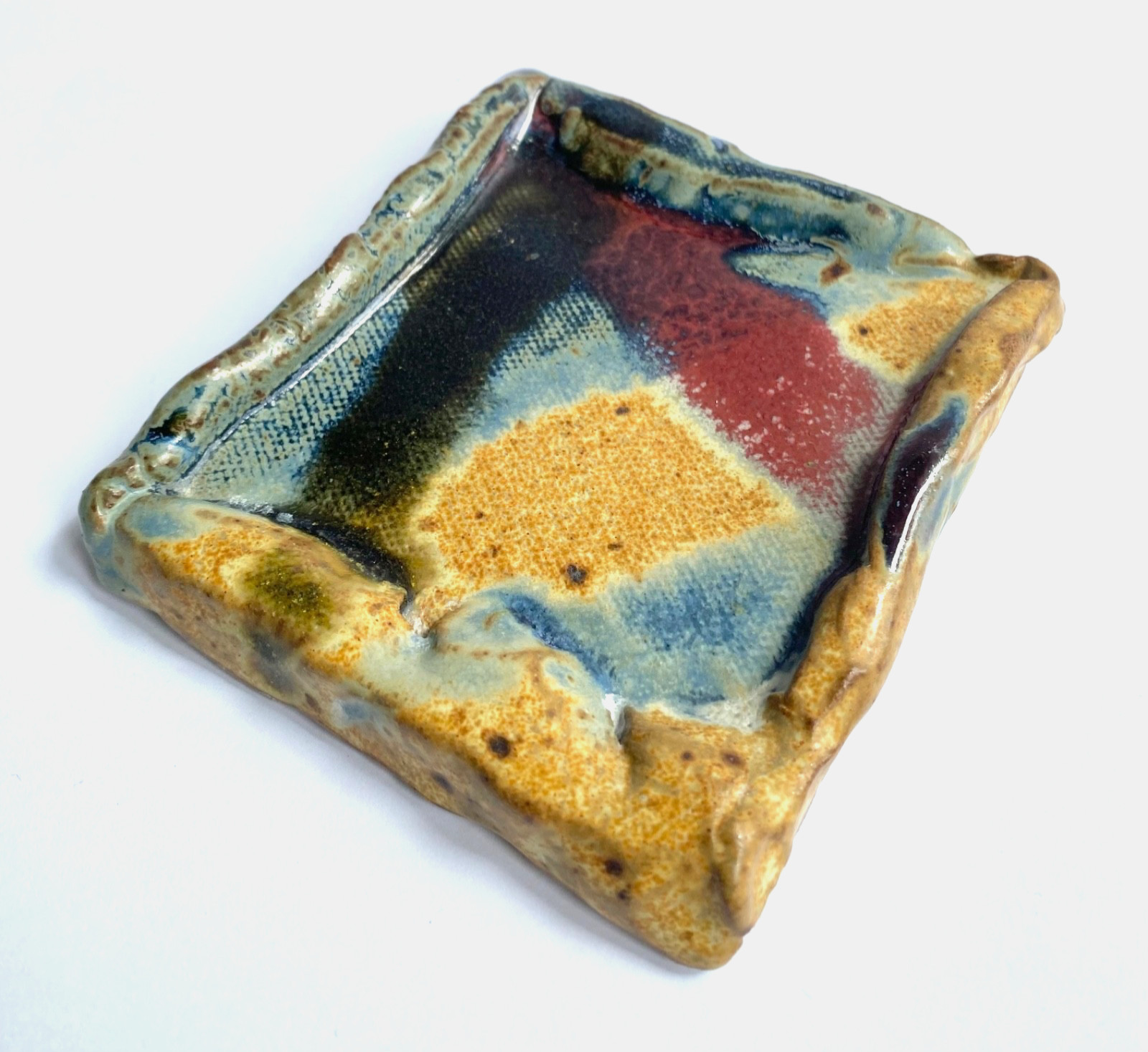 Boho Handmade Shallow Pottery Soap Dish/Jewelry Trinket Tray/One-Person Ashtray