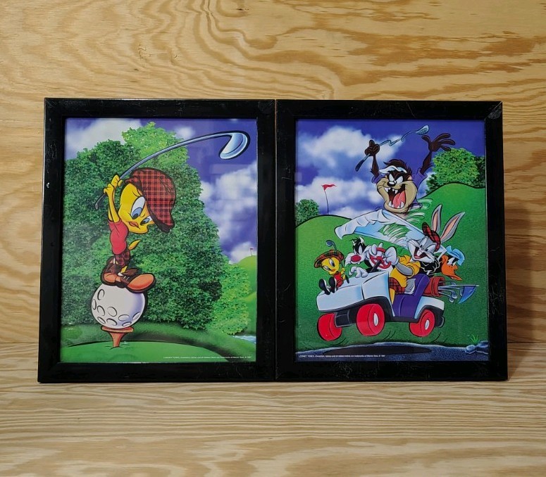 Vtg 1997 WB Looney Tunes Bugs Daffy Sylvester Taz Tweety Golf Framed Art 8x10