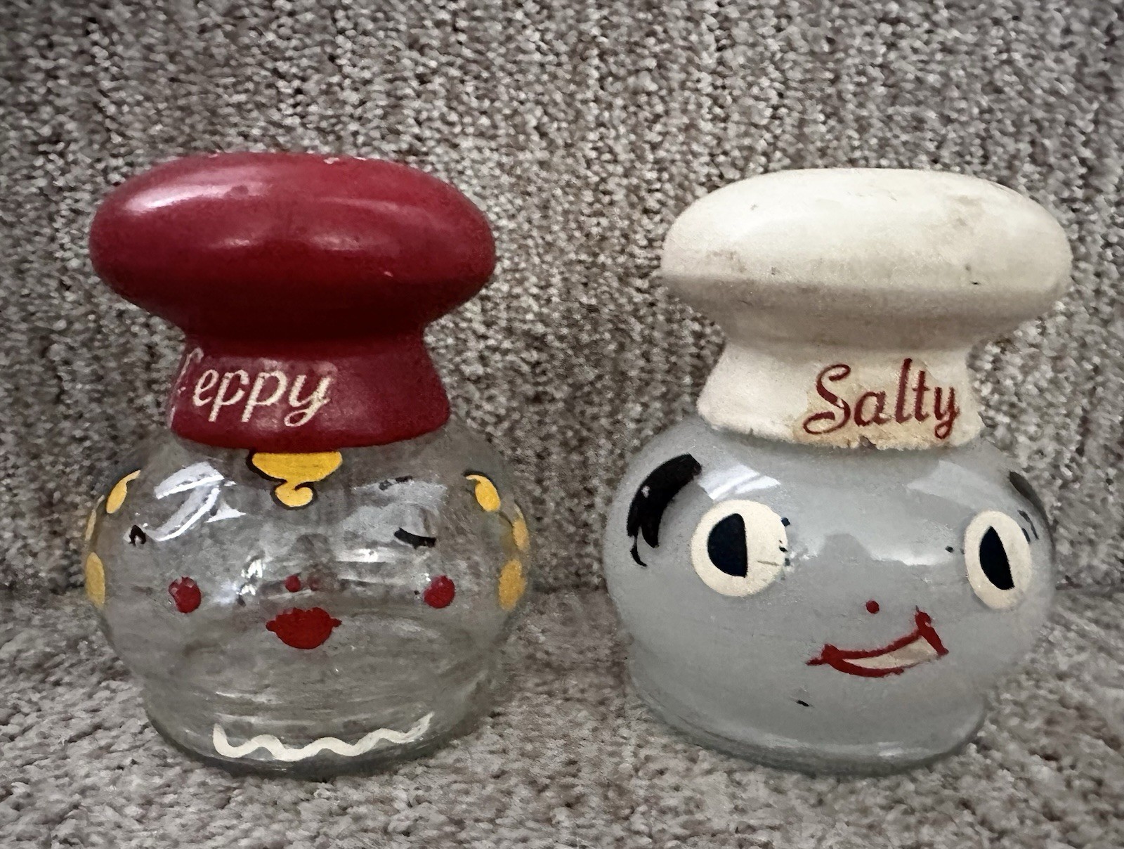 Salty & Peppy Shakers, Vintage Salt and Pepper TC Wheaton Glass Co T.C.W. & Co Salty & Peppy Shakers, Vintage Salt and Pepper TC Wheaton Glass Co T.C.W. & Co